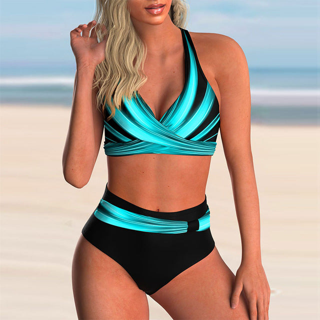 S-5XL Plus Size Neon Striped Bikini Set Push Up 2 Nique's Creation