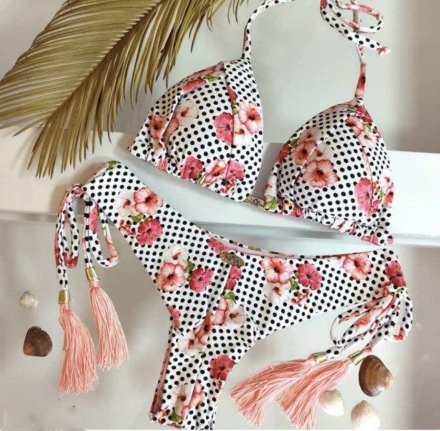 Women Floral Print Bikinis Striped Patchwork Bandage Swimwear 2 Nique's Creation