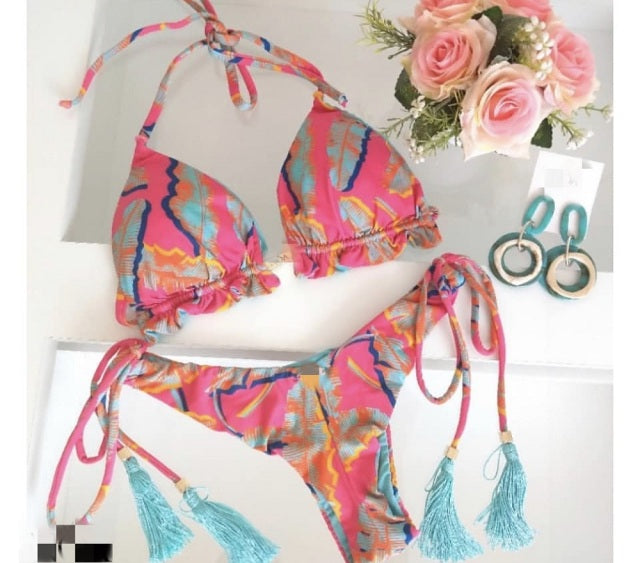 Women Floral Print Bikinis Striped Patchwork Bandage Swimwear 2 Nique's Creation